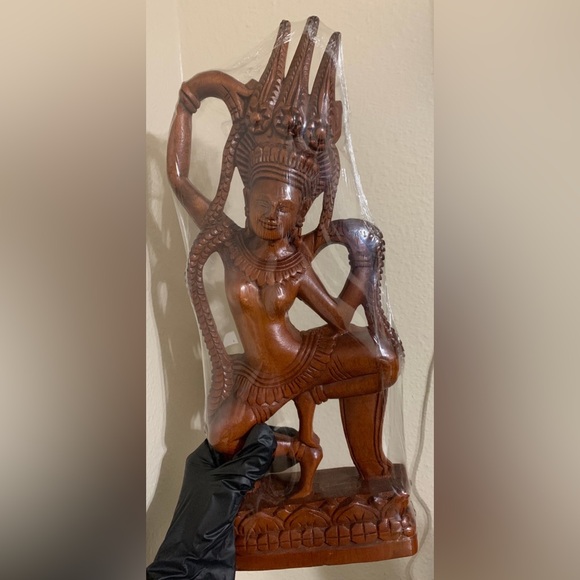 Cambodian Apsaras Dancing Carved Wood - Picture 6 of 12